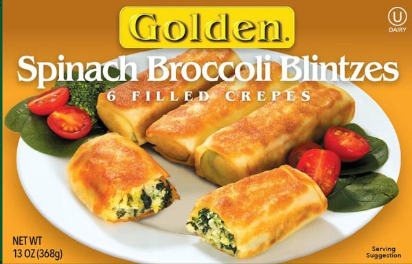 Golden spinach broccoli blintzes